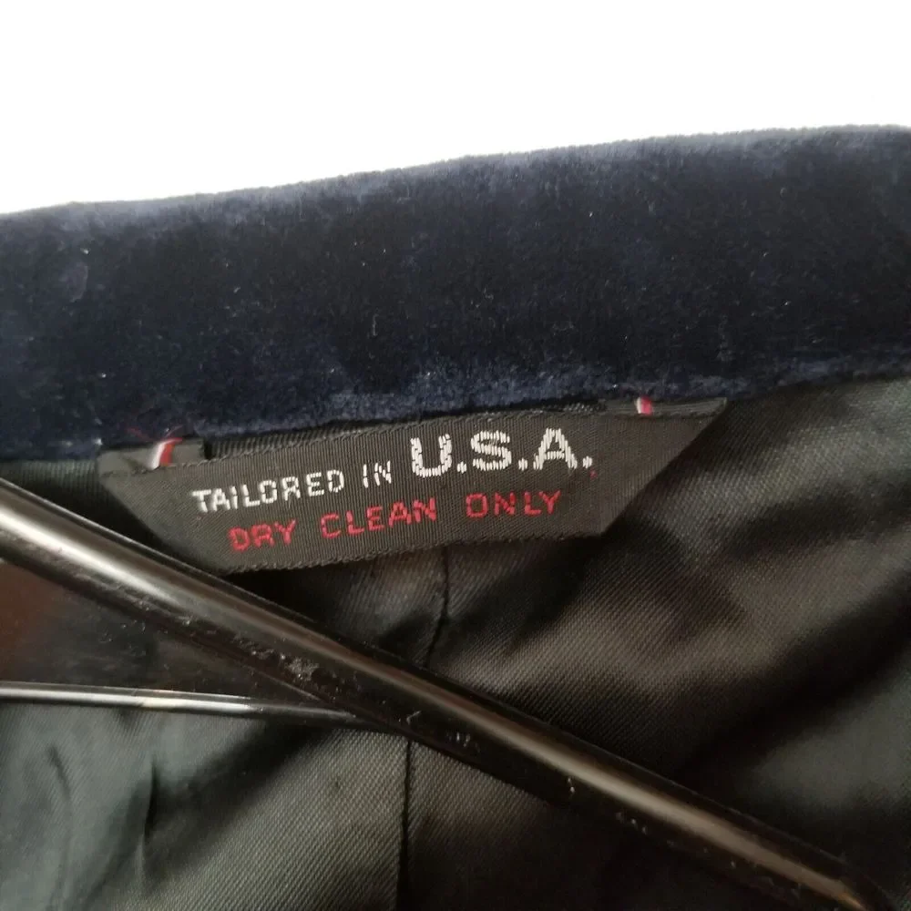 VTG FELT VELOUR Blue Raffleswear SUIT COAT JACKET BLAZER Blue Made‎ In USA